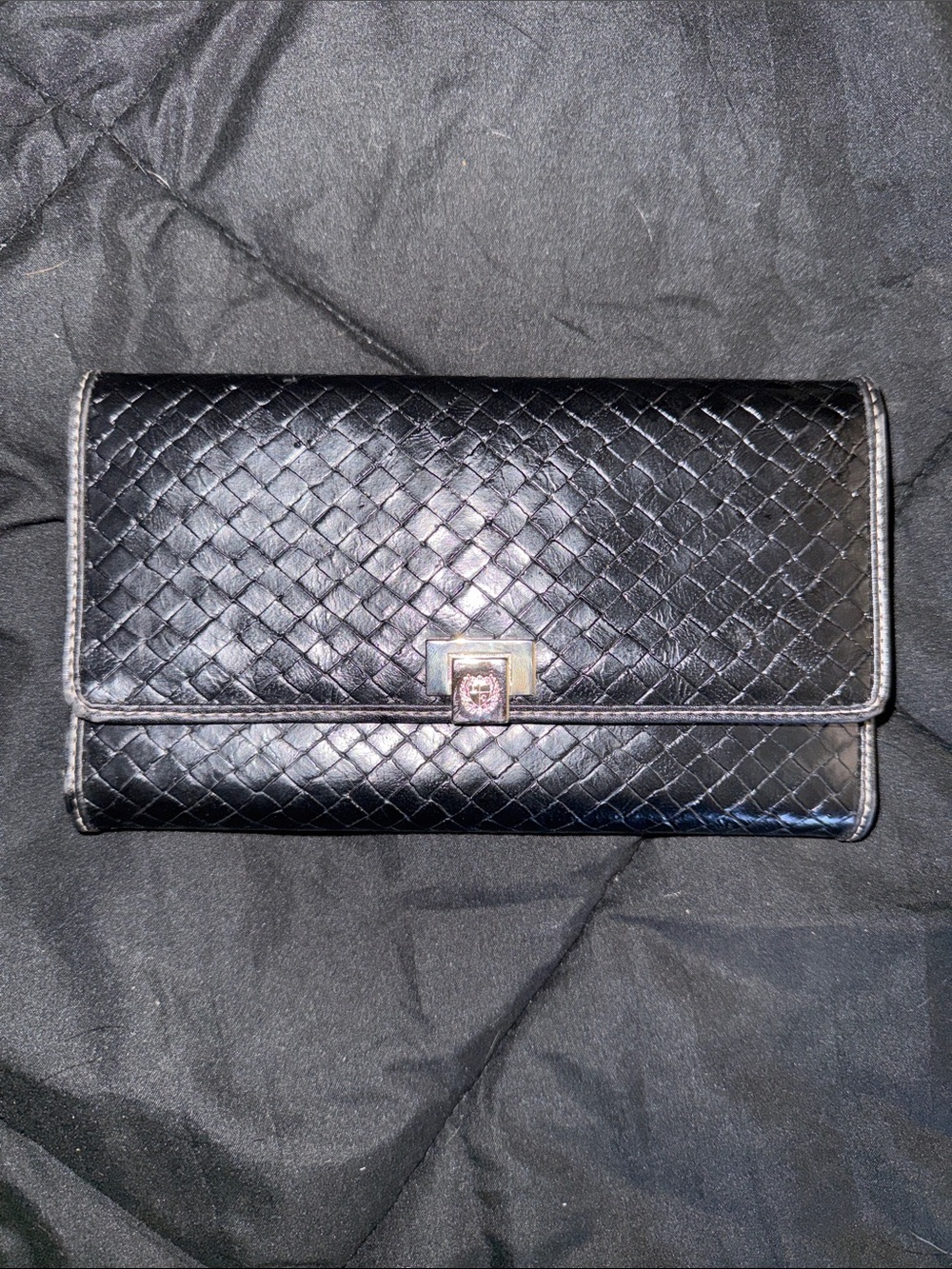 Liz Claiborne Black Quilted Leather Clutch with Turn-Lock